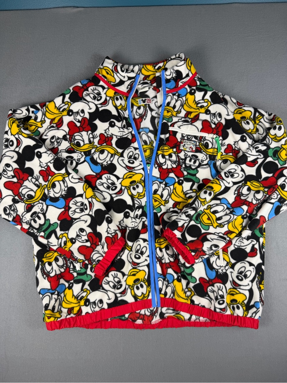 Disney Macy’s NYC 28 Multicolor Character Print Fleece Zip-Up Jacket, Adult XXL